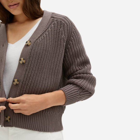 Everlane Sweaters - Everlane Textured Cotton Cardigan, Dusty Plum, Small